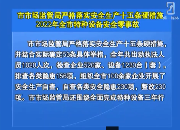 市市场监管局严格落实安全生产十五条硬措施2022年全市特种设备安全零事故
