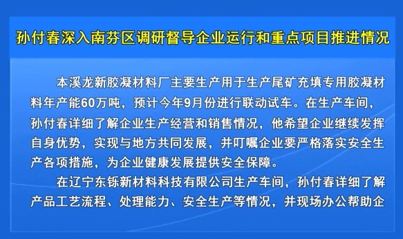 孙付春深入南芬区调研督导企业运行和重点项目推进情况